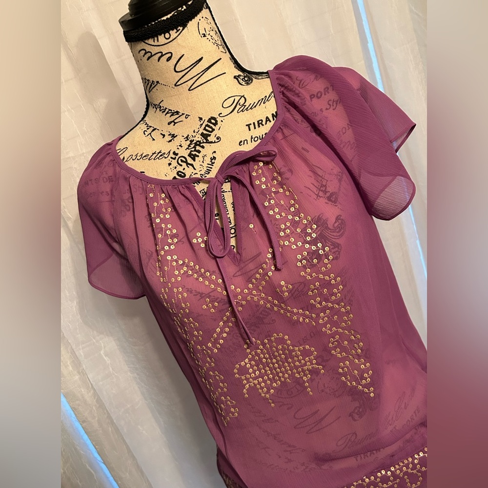 Banana Republic Heritage Sheer Purple shirt with Sequins